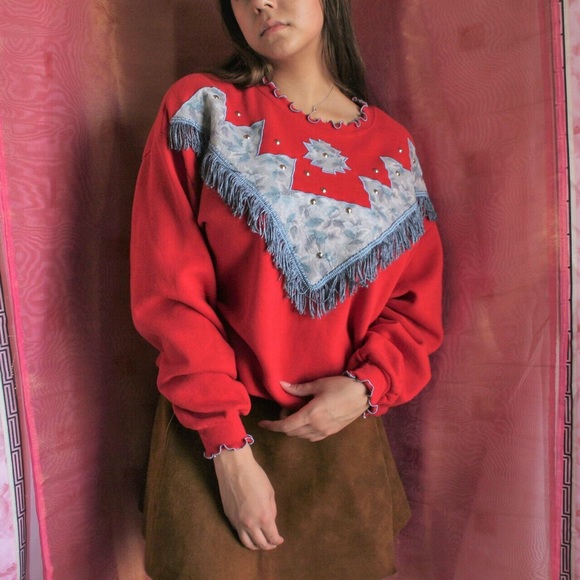 Vintage western tassel handmade sweatshirt pullover - Picture 4 of 4